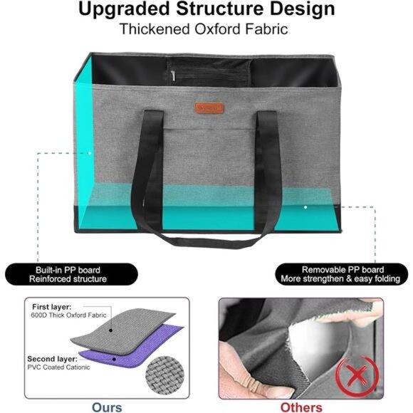 Extra Large Foldable Grocery Tote Bag With Handles for Storage, Picnics, Beach - Picture 4 of 7